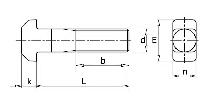 DIN 261 Болт с прямоугольной т-образной головкой, вид 1, чертёж 1