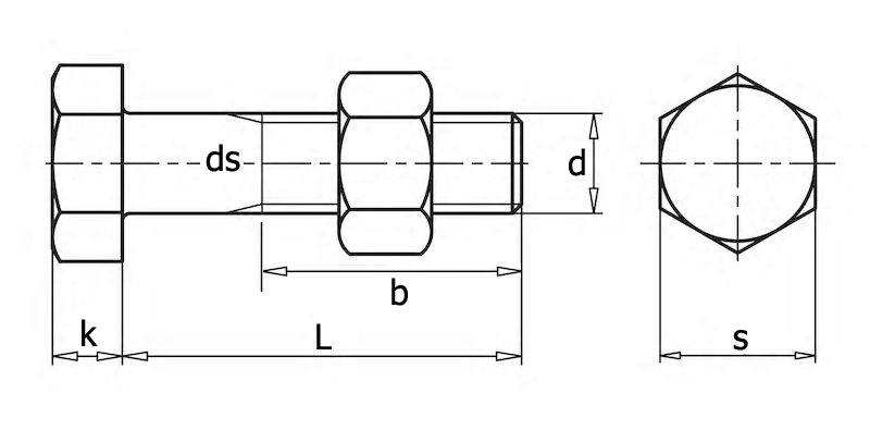 DIN 601 Болт с шестигранной головкой, вид 1, чертёж 1