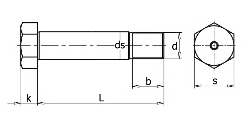 DIN 609 Болт стяжной призонный с длинной резьбовой цапфой, вид 1, чертёж 1