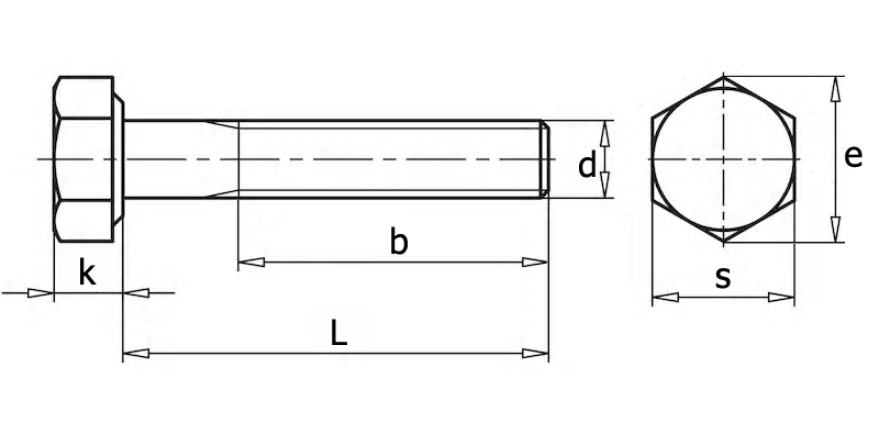 DIN 931 Болт с шестигранной головкой и неполной резьбой, вид 1, чертёж 1