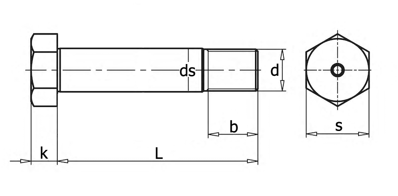 DIN 610 Болт стяжной призонный с короткой резьбовой цапфой, вид 1, чертёж 1