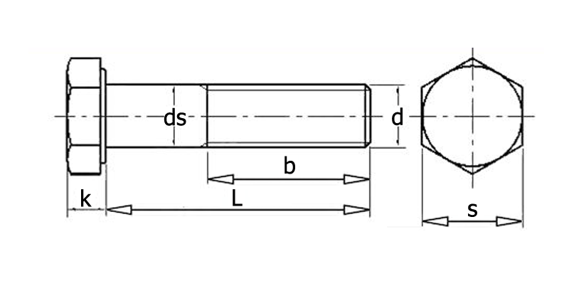 DIN 6914 Болт высокопрочный с шестигранной увеличенной головкой, вид 1, чертёж 1