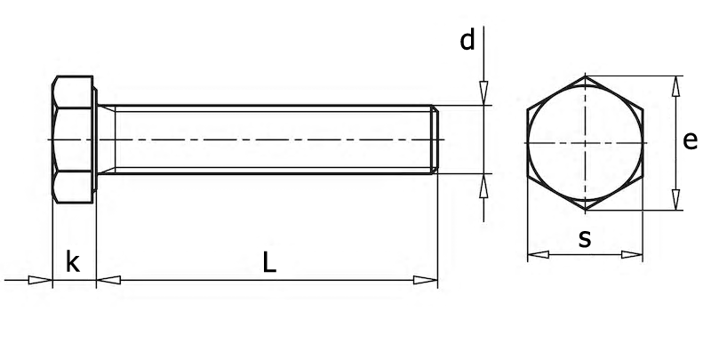 DIN 933 Болт с шестигранной головкой и неполной резьбой, вид 1, чертёж 1