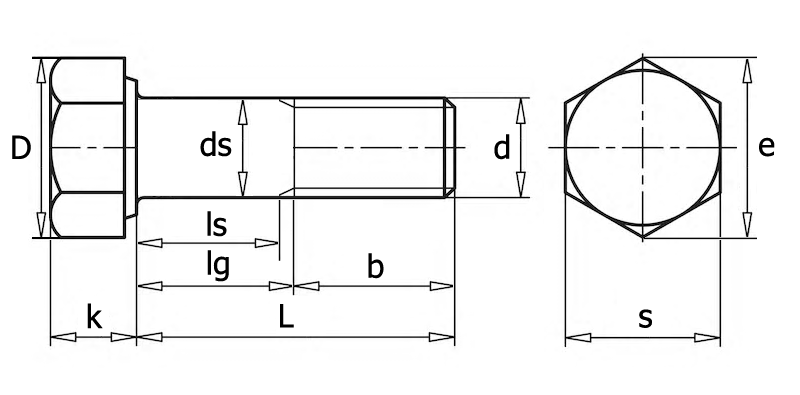 ГОСТ 10602-94 Болты с шестигранной головкой с диаметром резьбы свыше 48 мм класса точности В., вид 1, чертёж 1