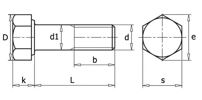 ГОСТ 15589-70 Болт с шестигранной головкой класс точности С, вид 1, чертёж 1