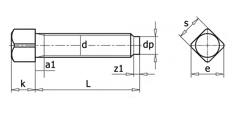 DIN 479 Винт установочный с квадратной головкой  с цилиндрическим концом, вид 1, чертёж 1