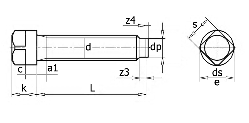 DIN 480 Винт установочный с квадратной головкой с закругленным концом, вид 1, чертёж 1