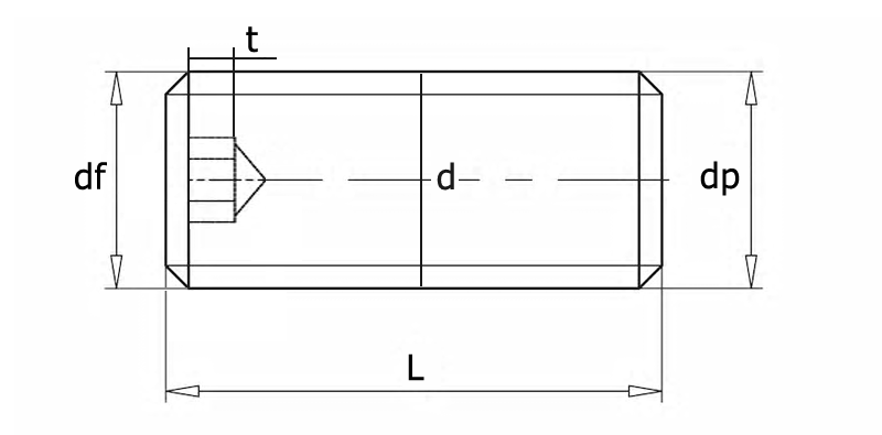 DIN 913 Винт установочный с внутренним шестигранником с плоским концом, вид 1, чертёж 1