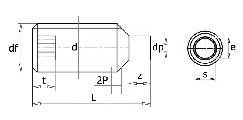 DIN 915 Винт установочный с внутренним шестигранником с цапфой, вид 1, чертёж 1