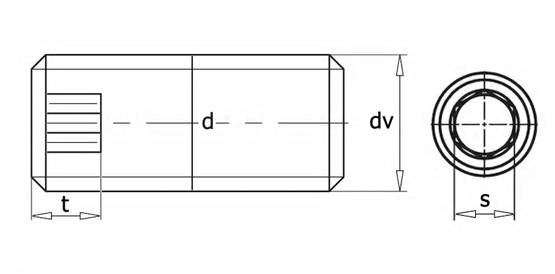 DIN 916 Винт установочный с внутренним шестигранником с засверленным концом, вид 1, чертёж 1