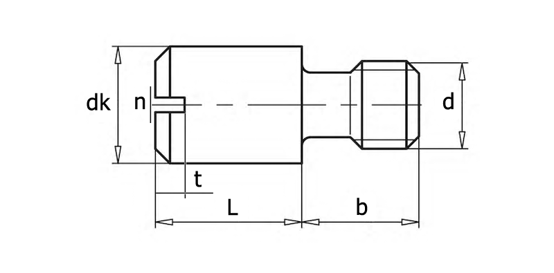 DIN 927 Винт с цилиндрической цапфой и прямым шлицем, вид 1, чертёж 1