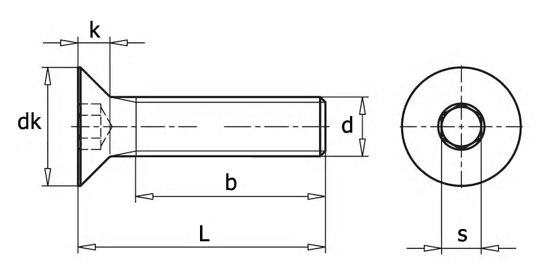 ISO 10642 Винт с потайной головкой и внутренним шестигранником, вид 1, чертёж 1