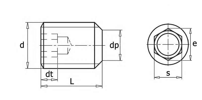 ISO 4026 Винт установочный с шестигранным углублением и плоским концом, вид 1, чертёж 1