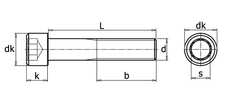 ISO 4762 Винт с цилиндрической головкой и внутренним шестигранником, вид 1, чертёж 1