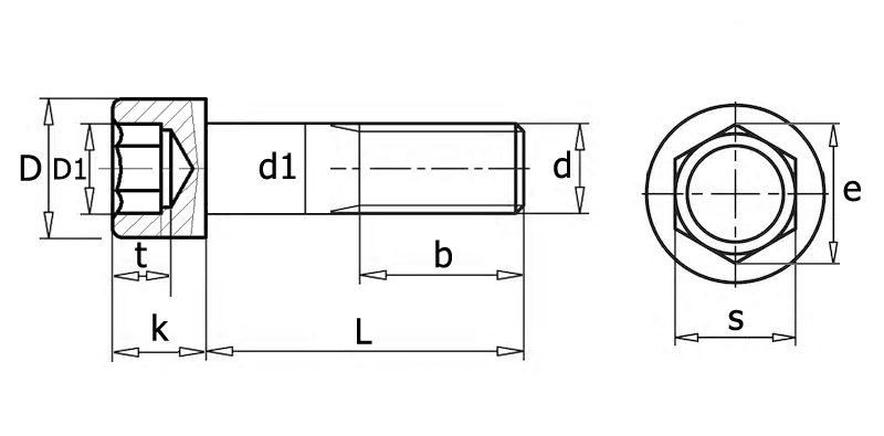 ГОСТ 11738-84 Винт с цилиндрической головкой и внутренним шестигранником, вид 1, чертёж 1