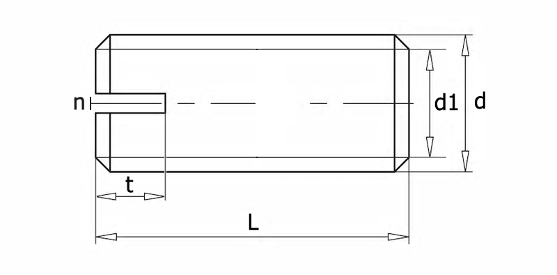 ISO 7434 Винт установочный c острым коническим концом и прямым шлицем, вид 1, чертёж 1