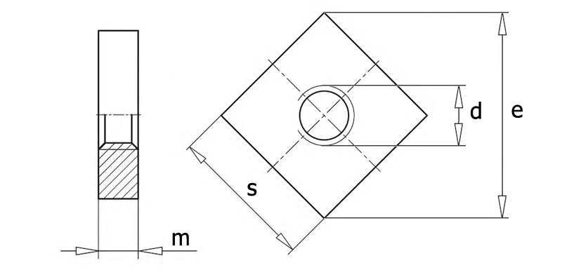 DIN 562 Гайка квадратная низкая, вид 1, чертёж 1