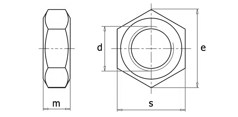 DIN 936 Гайка низкая шестигранная, вид 1, чертёж 1