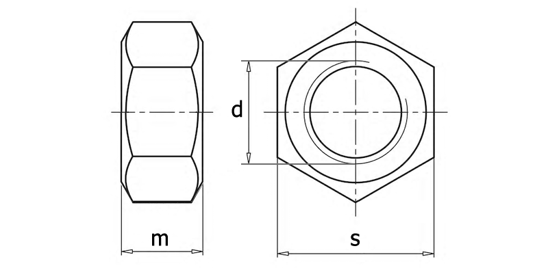 DIN 970 Гайка с основной метрической резьбой, вид 1, чертёж 1