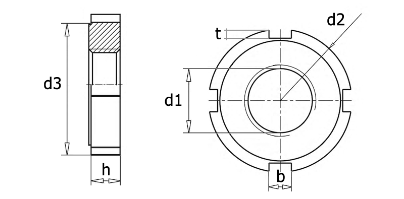 DIN 981 Гайка круглая шлицевая, вид 1, чертёж 1
