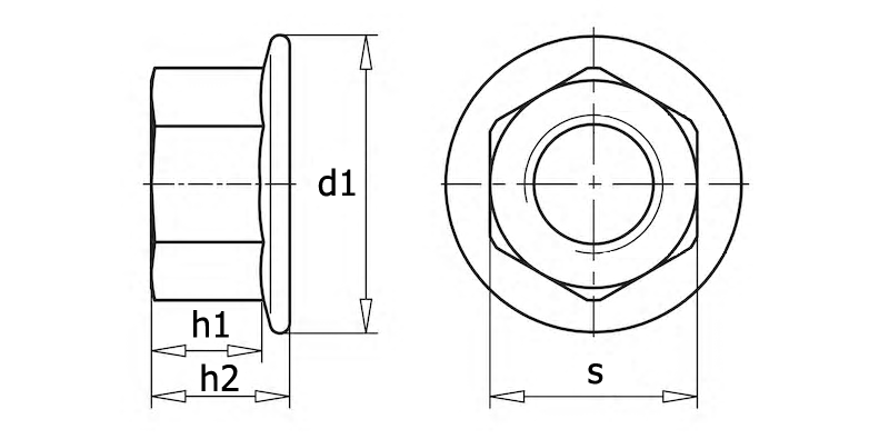 ISO 4161 Гайка шестигранная с фланцем, вид 1, чертёж 1