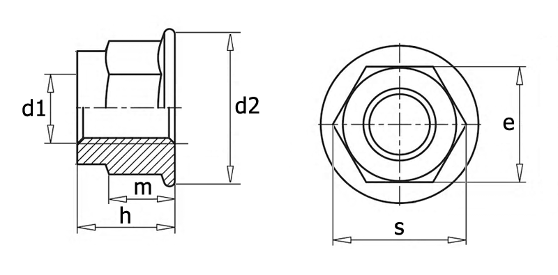 ISO 7043 Гайка самоконтрящаяся с нейлоновым кольцом и с фланцем, вид 1, чертёж 1