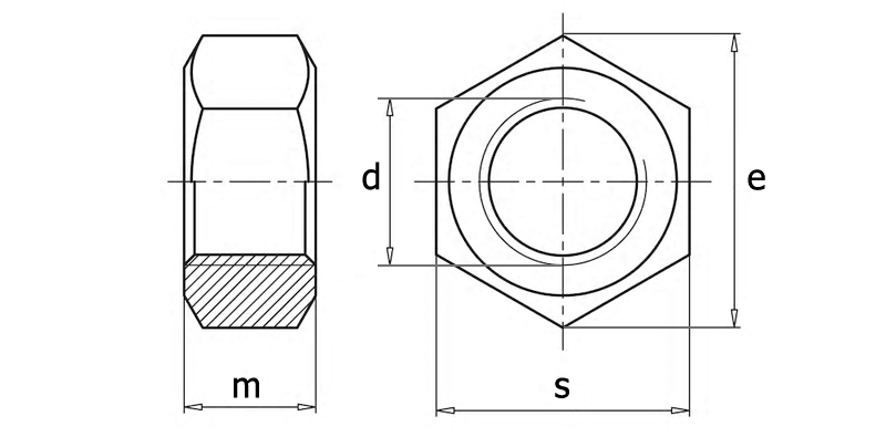 ISO 8674 Гайка шестигранная высокая с мелким шагом резьбы, вид 1, чертёж 1