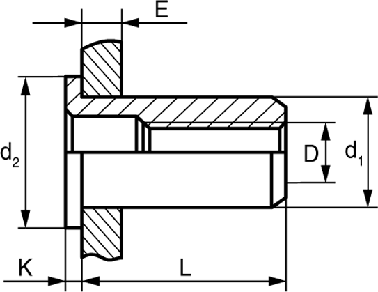Заклепка с внутренней резьбой цилиндрический бортик без насечки, вид 1, чертёж 1