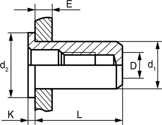 Заклепка с внутренней резьбой цилиндрический бортик закрытая, вид 1, чертёж 1