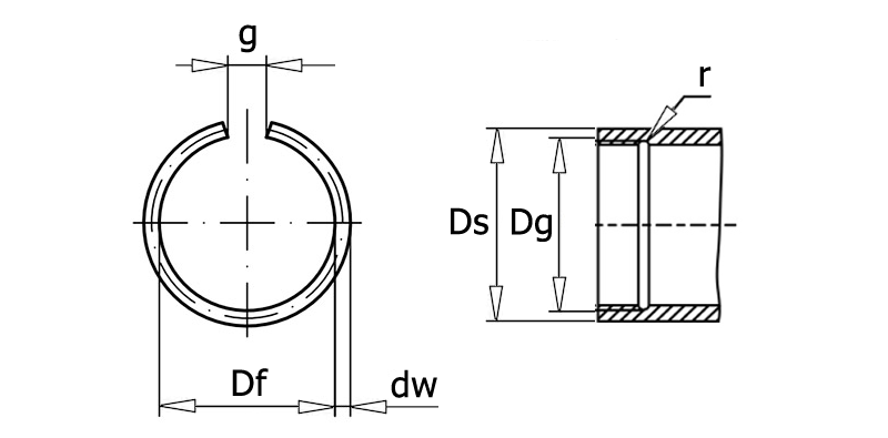 DIN 7993 Кольцо стопорное концентрическое осевое, вид 2, чертёж 1
