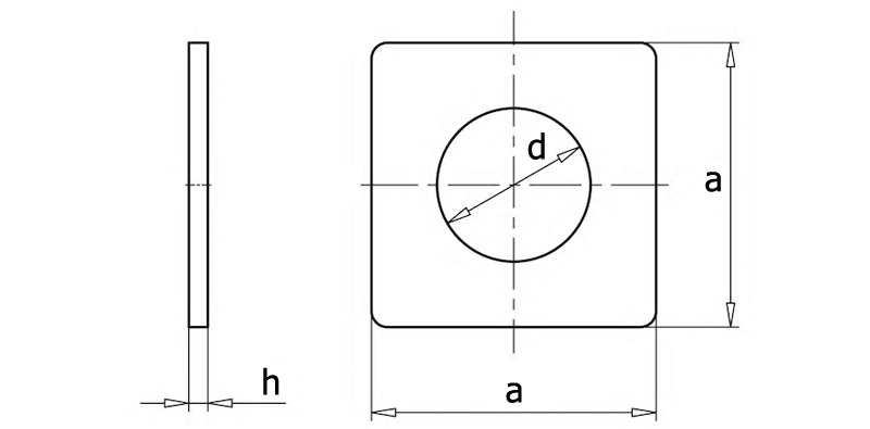 ISO 7094 Шайба квадратная увеличенная плоская, вид 1, чертёж 1