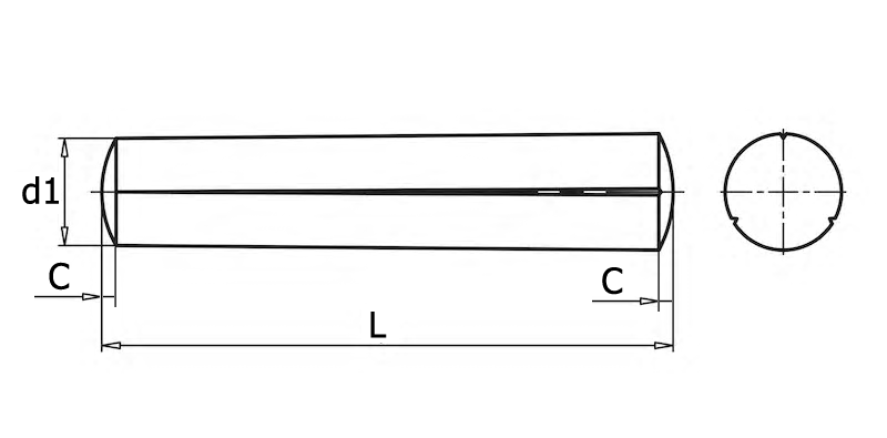 DIN 1471 Штифт с конусной насечкой, вид 1, чертёж 1