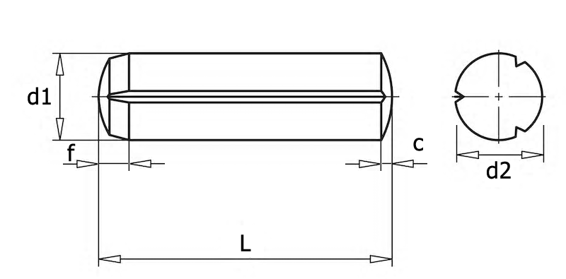 DIN 1473 Штифт цилиндрический с насечкой, вид 1, чертёж 1