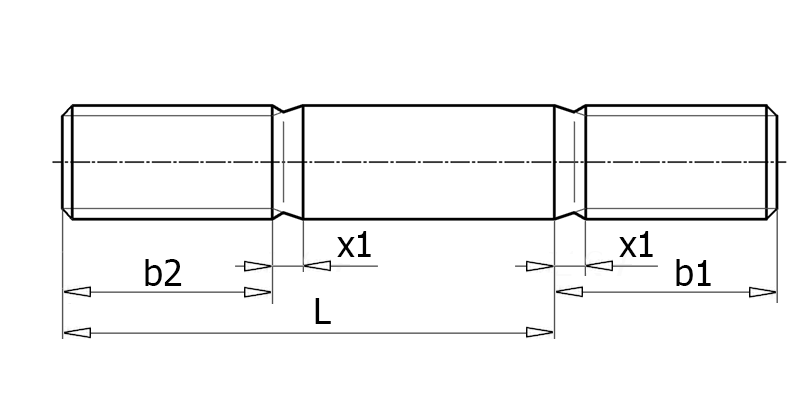 DIN 949 Шпилька с метрической резьбой для глухой посадки глубина ввинчивания = 2d/2.5d, вид 1, чертёж 1