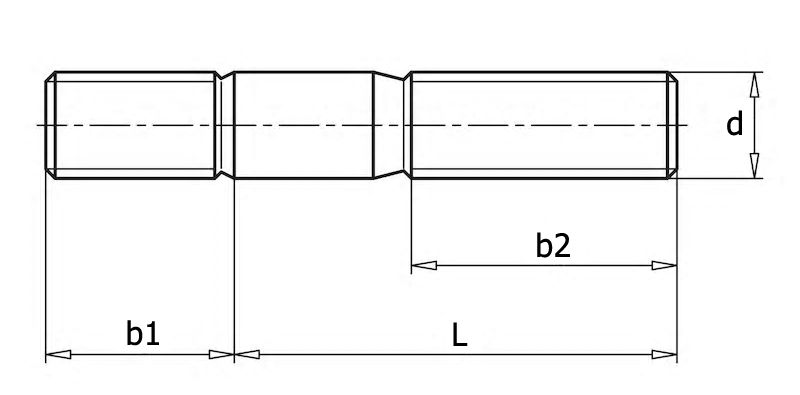 DIN 835 Шпилька с ввинчиваемым концом длиной 2d, вид 1, чертёж 1