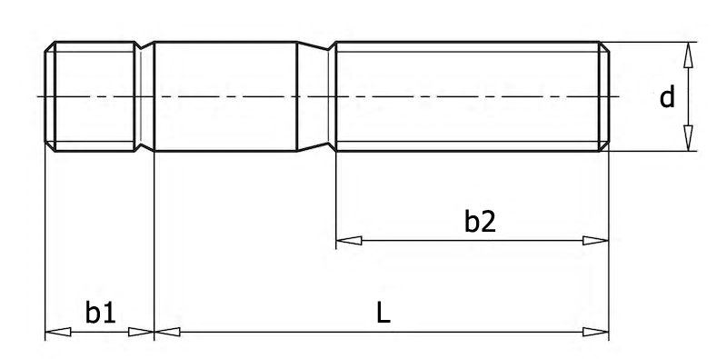 DIN 938 Шпилька с ввинчиваемым концом длиной 1d, вид 1, чертёж 1