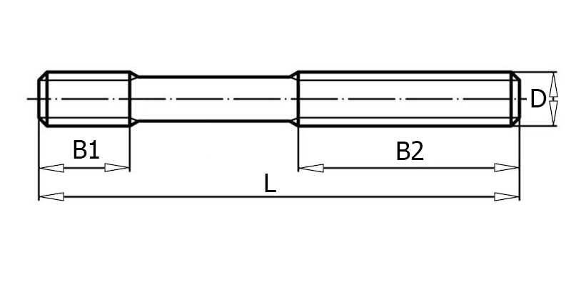 DIN 6379 Шпилька для Т-образных пазовых сухарей (гаек), вид 1, чертёж 1