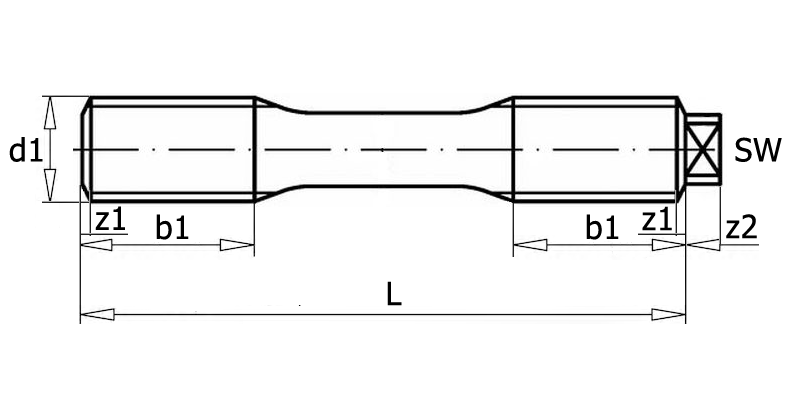 DIN 2510 Шпилька для фланцевых соединений с утонченной гладкой частью, вид 1, чертёж 1