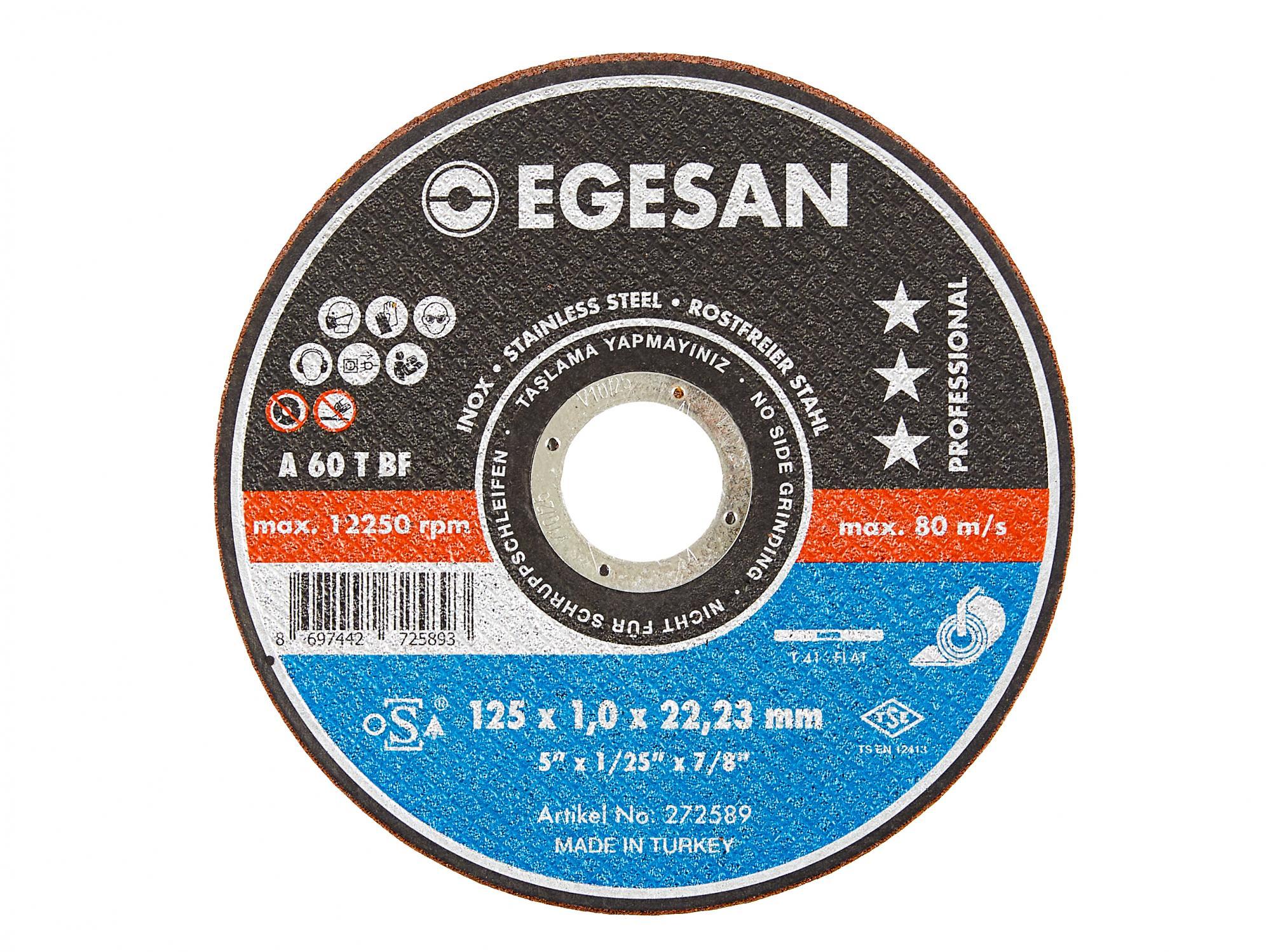 EGESAN Отрезной круг INOX 125x1x22мм, А60 R BF, нерж.сталь (тонкий) 25шт/уп