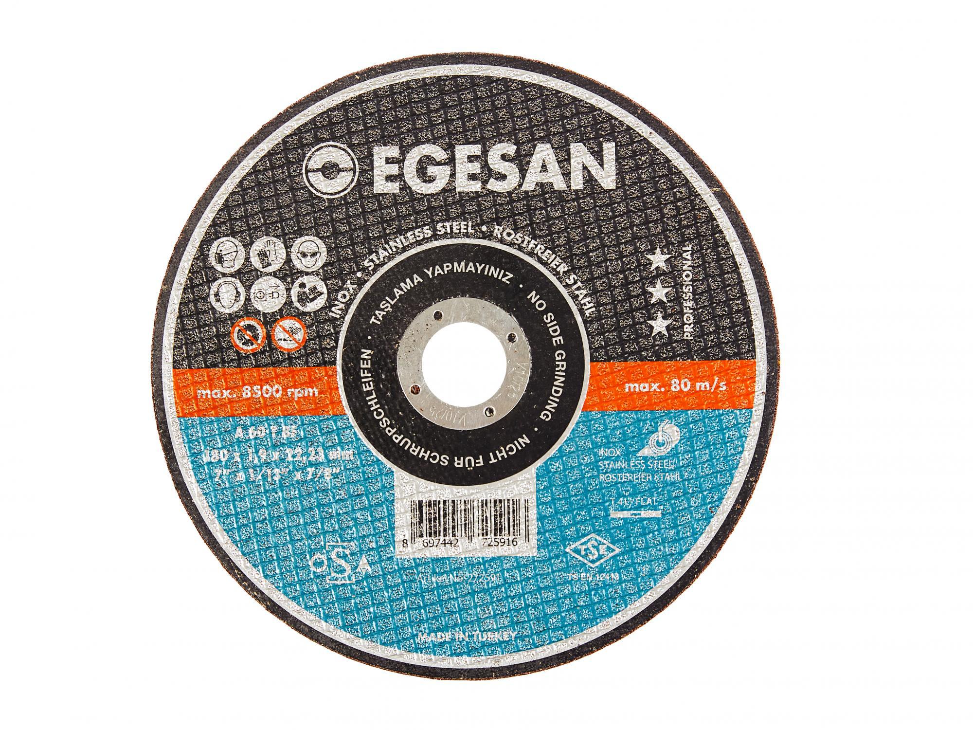 EGESAN Отрезной круг INOX 180x1,9x22мм, А60 R BF, нерж.сталь  (тонкий) 30шт/уп